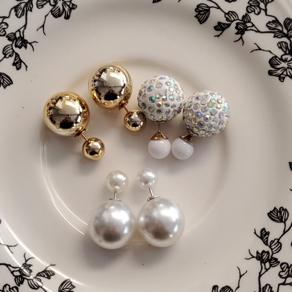 3 Pairs of Double Sided Pierced Earrings